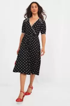 Image of Vintage V Neck Polka Dot Dress