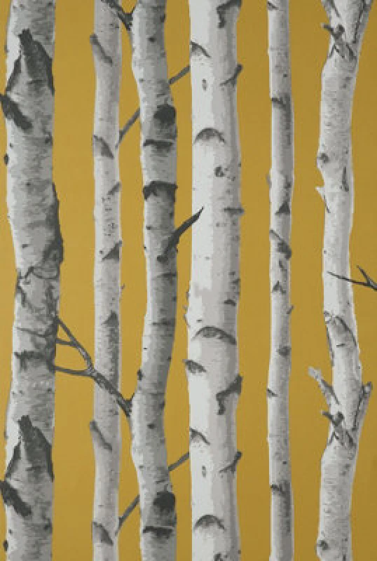 Image of FINE DECOR Fine Decor Birch Trees Mustard Wallpaper Modern Contemporary Paste The Wall WL-FD43290