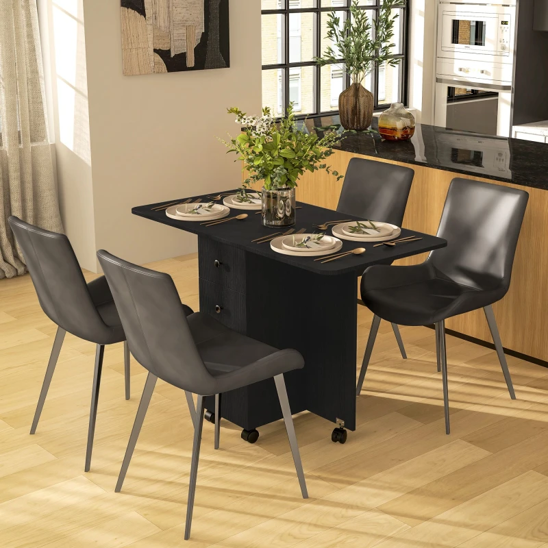 Image of HOMCOM Folding Dining Table - Drop Leaf Table With Drawers Distressed - Black TJ Hughes Oak 5061025073160