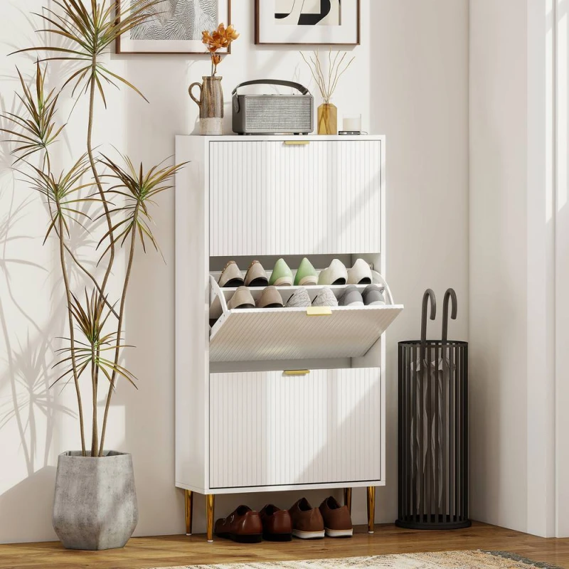 Image of HOMCOM Slim Shoe Storage Cabinet with Flip Drawers for Hallway in White White Unisex