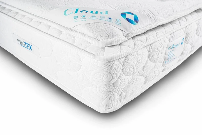 Image of Maxitex Cloud Pocket Sprung Pillow Top Memory Mattress in White Size: Double White Unisex Double
