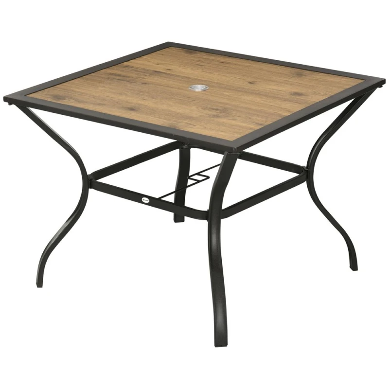 Image of Outsunny Garden Table with Parasol Hole w/ pc Board Tabletop for 4 Persons Brown - Outsunny 5056725392482