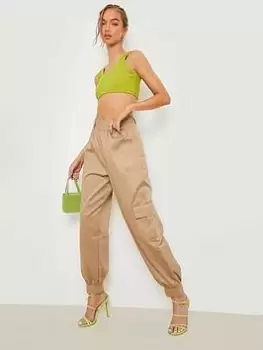 Image of Boohoo Pocket Detail Balloon Cargo Trouser - Stone, Beige, Size 16, Women