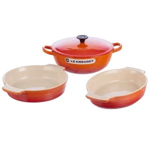 Image of Le Creuset Cast Iron and Stoneware Set 22cm Marmite/24cm Oval Dish/21cm Round Dish Volcanic