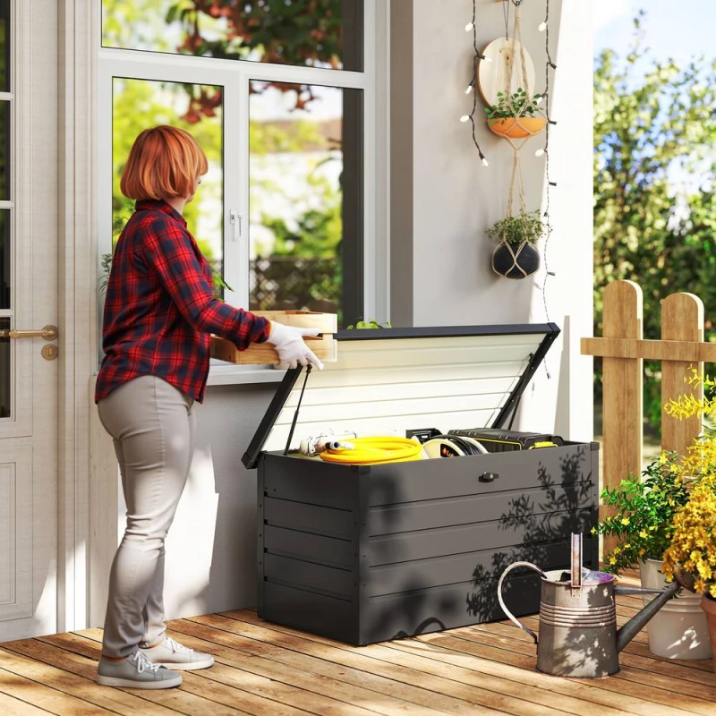 Image of OUTSUNNY 311L Garden Storage Box, Waterproof Outdoor Storage Box for Tools in Dark Grey Dark Grey Unisex