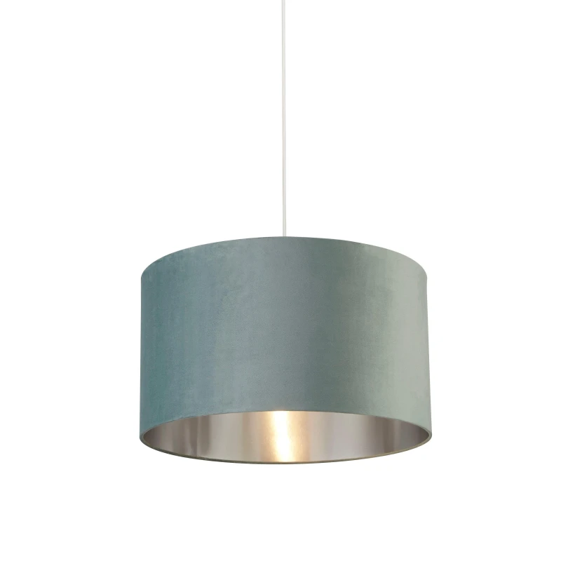 Image of Lighting Collection Sage Green Velvet Drum Shade Silver Inner D50Cm Lamp Shade Green Unisex