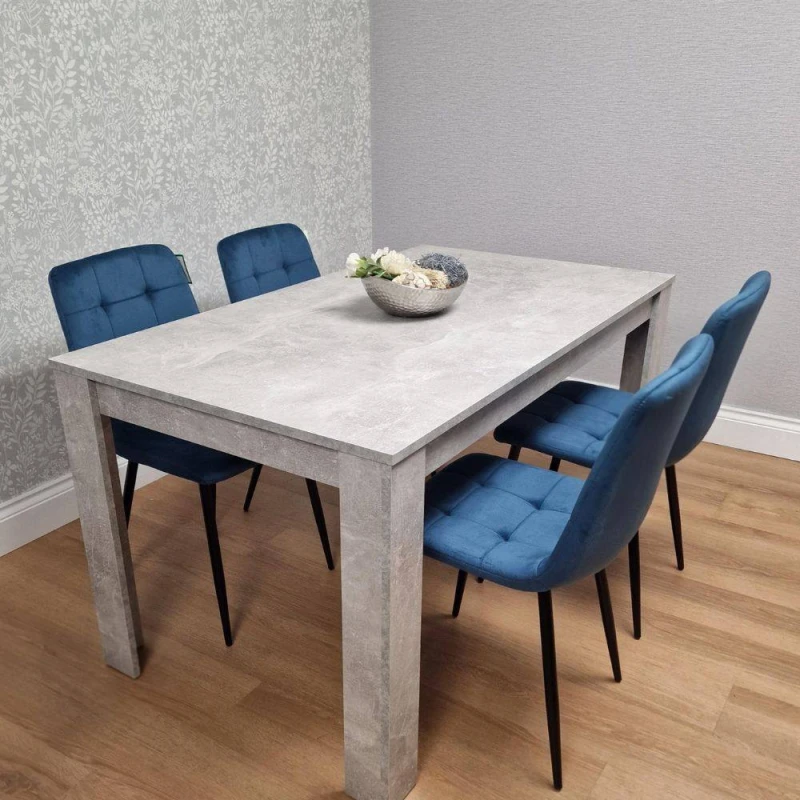 Image of KOSY KOALA Modern Grey Dining Table Set with 4 Velvet Chairs Dining Furniture in Blue Blue Unisex