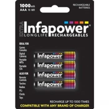 Image of Infapower 1000mAh AAA Longlife Rechargeable Batteries - 4 Pack