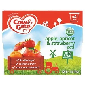 Image of Cow and Gate Fruit Pots Apple Apricot Strawberry 4x 100g