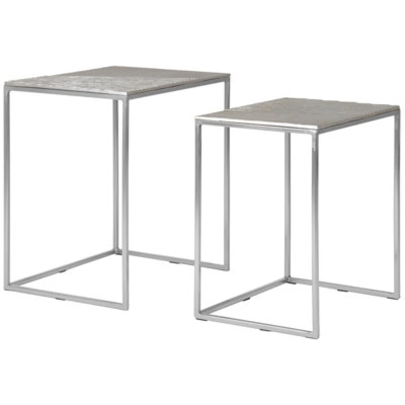Image of Orsina Set Of 2 Rectangular Side Tables, Textured Aluminium Table Tops With Nickel Finish Legs, Sleek Nesting Tables