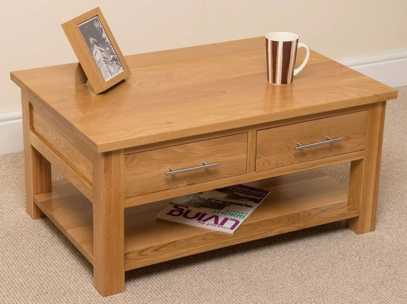 Image of Thats Furniture Oslo Solid Oak Coffee Table with 2 Drawers in Light Oak Light Oak Unisex