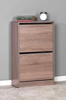 Image of 2 Tier Latte Oak Shoe Storage Cabinet