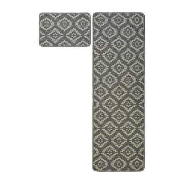Image of Homemaker Aztec Runner & Doormat Grey 57X100Cm & 57X40Cm