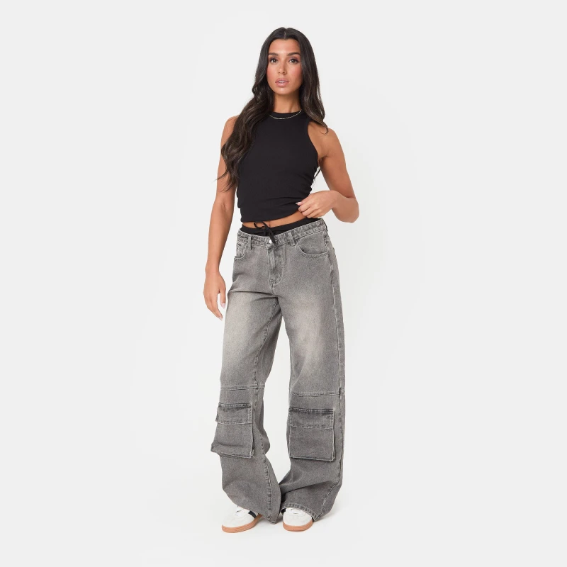 Image of I Saw It First Double Waistband Cargo Jean Grey female 8 (XS)