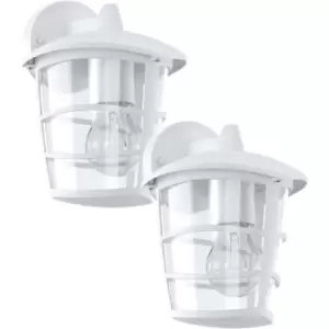 Image of 2 PACK IP44 Outdoor Wall Light White & Glass Lantern 60W E27 Porch Lamp Down