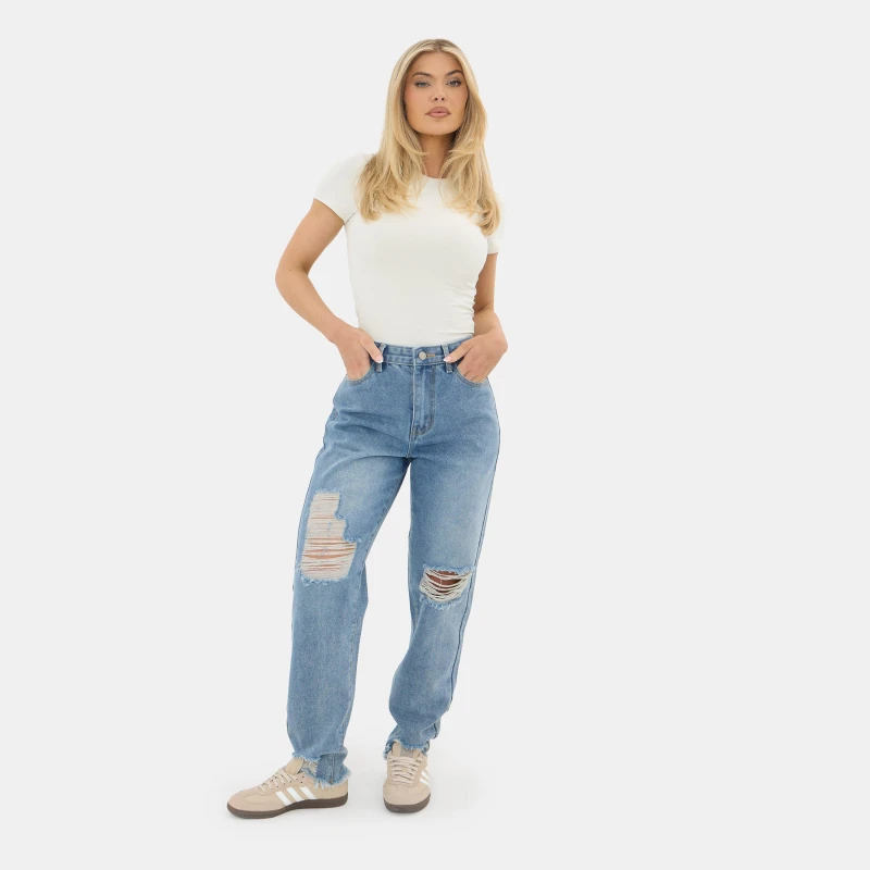 Image of I Saw It First Womens Cotton Straight Leg Jeans Blue female 8 (XS)