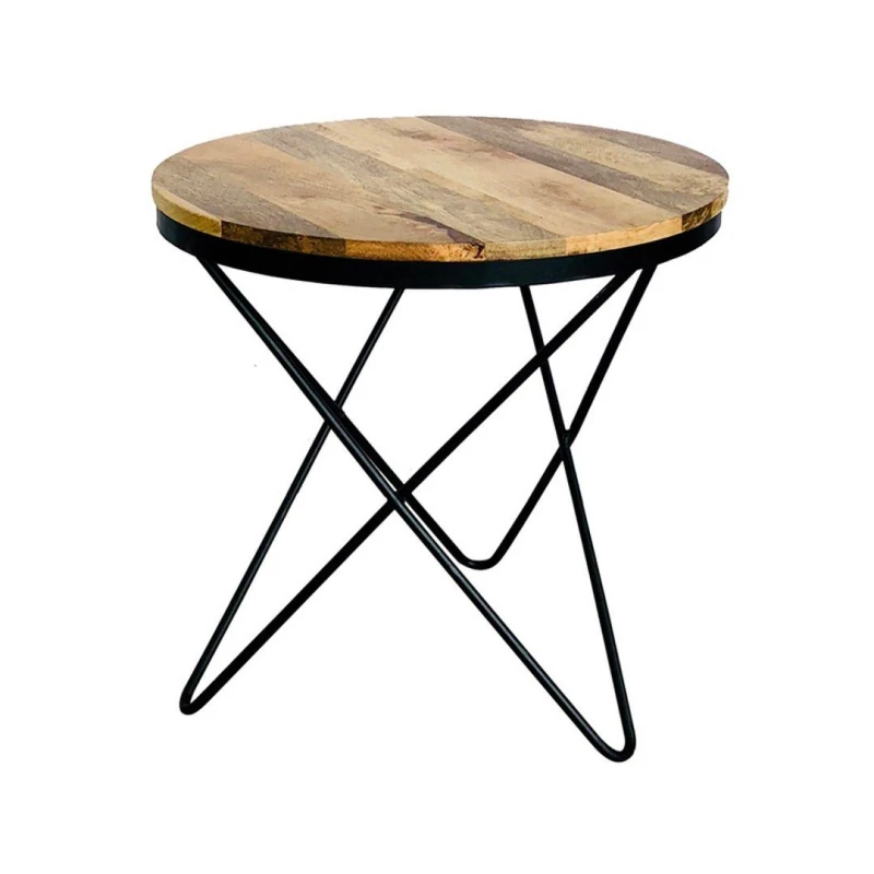 Image of Jaipur Furniture Ltd Ravi Star Leg Round Side Table - Mango Wood/Iron - L51 x W51 x H50cm - Mango Light Finish in Brown Brown Unisex