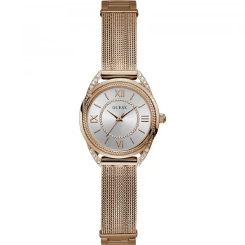 Image of GUESS Ladies rose gold watch with crystal & adjustable GLink