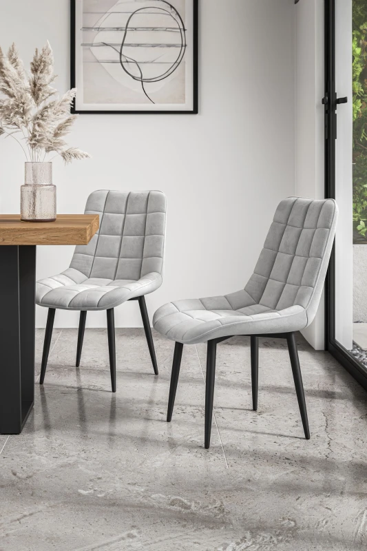 Image of More4Homes Set of 2 Nova Modern Velvet Dining Chair Padded Seat Metal Legs Grey
