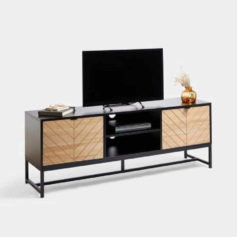 Image of VonHaus Dalton Chevron Wood Effect Design TV Unit for 65" TV Black