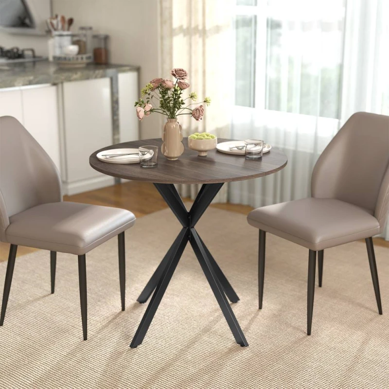 Image of HOMCOM 80cm Round Dining Table, Industrial Kitchen Table with Steel Legs in Brown Brown Unisex