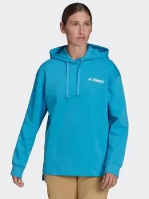 Image of adidas Terrex Logo Graphic Hoodie, Blue, Size S, Women