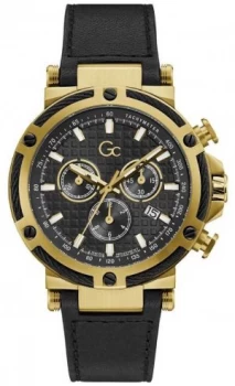 Image of Gc Mens UrbanCode Black Leather Strap Black Dial Watch