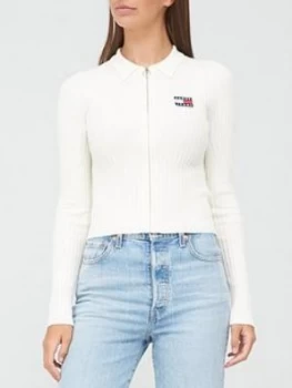 Image of Tommy Jeans Zip Thru Sweater - White