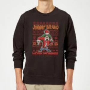 Image of Johnny Bravo Johnny Bravo Pattern Christmas Sweatshirt - Black