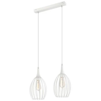 Image of Lamkur Lighting - Vincent Wire Frame Pendant Ceiling Light White, 2x E27