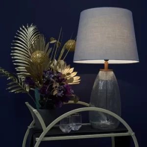 Image of Sorrenti Wood and Glass Table Lamp with XL Grey Aspen Shade