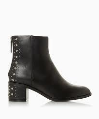 Image of Dune Black Leather 'Pino' Mid Block Heel Ankle Boots - 3