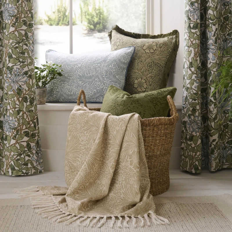 Image of William Morris At Home Marigold 130cm x 170cm Throw Hessian Natural