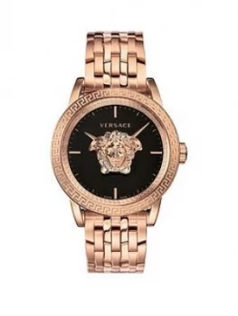 Image of Versace Palazzo Empire Black And Rose Gold Medusa Dial Rose Gold Stainless Steel Bracelet Mens Watch