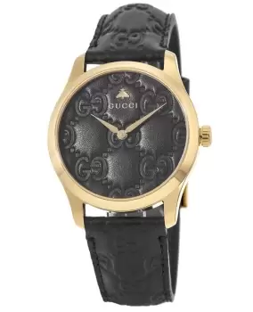 Image of Gucci G-Timeless Gold Tone Steel Black Dial Leather Strap Womens Watch YA1264034A YA1264034A