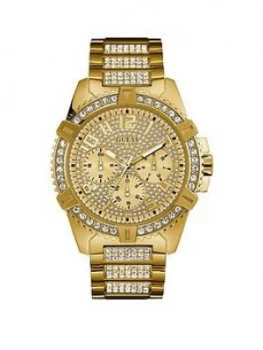 Image of Guess Guess Frontier Gold Crystal Set Multi Dial Gold Crystal Set Stainless Steel Bracelet Mens Watch, One Colour, Men