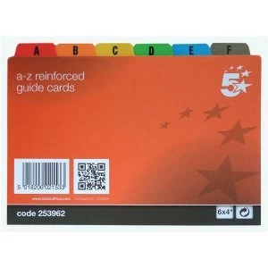 Image of 5 Star Office Guide Card Set A Z Reinforced 6x4in 152x102mm White with Assorted Coloured Tabs