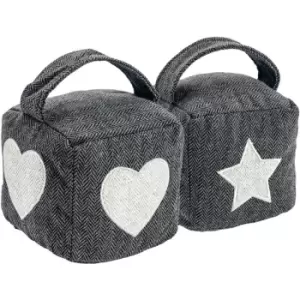 Image of Nicola Spring - Mismatched Herringbone Door Stop Set - 16 x 16cm - Star/Heart - Pack of 2