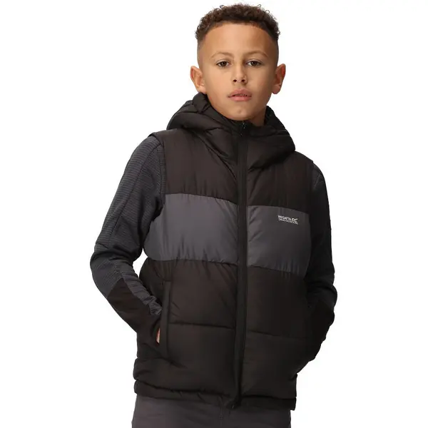 Image of Regatta Boys Lofthouse Padded Hooded Bodywarmer 5-6 Years - Chest 59-61cm (Height 110-116cm) Black/Seal Grey RKB062B-28P-5