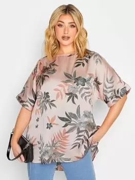 Image of Yours Key Hole Blouse - Pink Floral Print, Pink, Size 16, Women