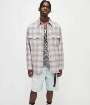 Image of AllSaints Mens Shasta Check Overshirt, Bleached Lilac, Size: M