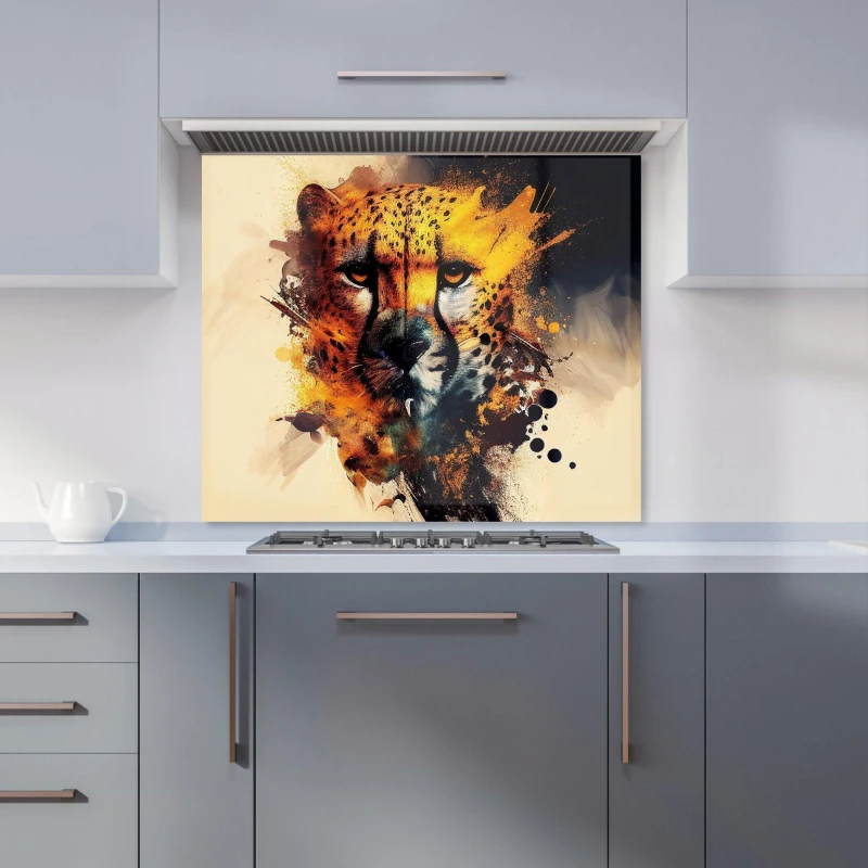 Image of Warren Reed - Designer Cheetah Face Splashart Kitchen Splashback in Yellow Size: 600mm x 750mm Yellow Unisex 600mm x 750mm
