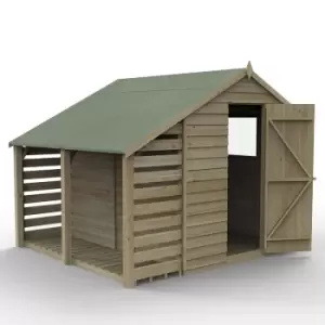 Image of 8a x 6a Forest 4Life 25yr Guarantee Overlap Pressure Treated Apex Wooden Shed with Lean To (2.42m x 2.64m)