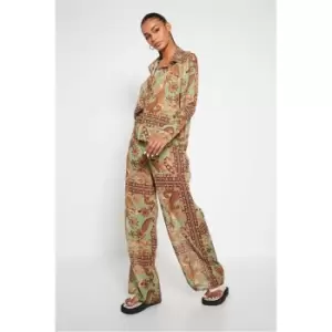 Image of I Saw It First Khaki Paisley Print Wide Leg Trouser Co-Ord - Green