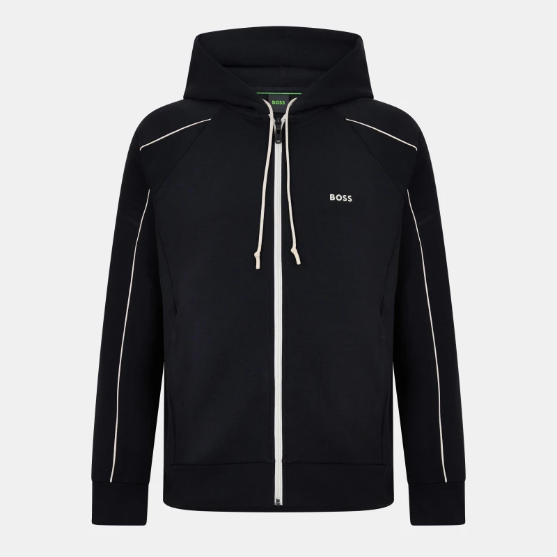 Image of Boss Mens Saggy Green Full Zip Cotton Zip Hoodie Black male S