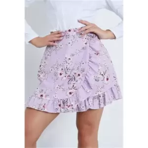Image of I Saw It First Purple Floral Wrap Front Mini Skirt - Purple