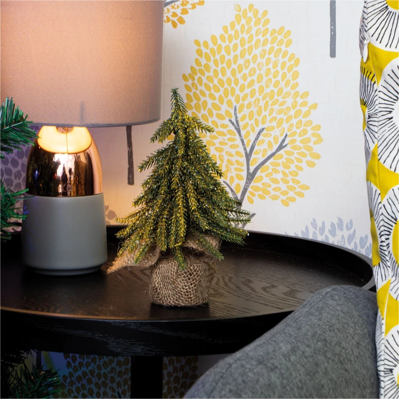 Image of St Helens Decorative Gold Finish Mini Artificial Christmas Tree in Hessian Bag - 20cm ELV-030713