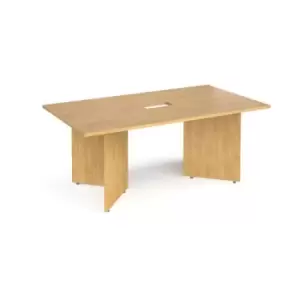 Image of Arrow head leg rectangular boardroom table 1800mm x 1000mm with central cutout 272mm x 132mm - oak