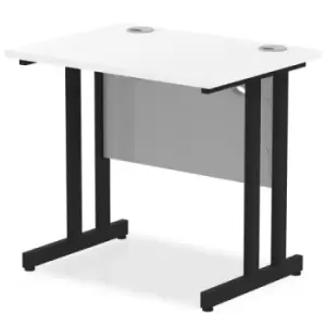 Image of Impulse 800 x 600mm Straight Desk White Top Black Cantilever Leg