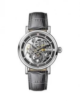 Image of Ingersoll Ingersoll The Herald Silver And Grey Detail Skeleton Automatic Dial Grey Leather Strap Watch